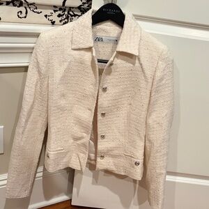 Zara Textured Sequin Cream Blazer